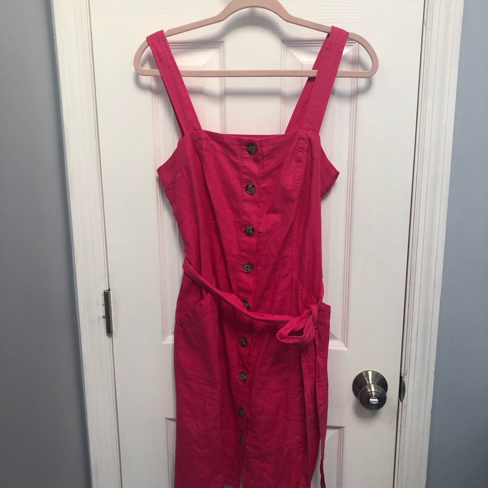 Loft Dress Linen Cotton Button Down Sleeveless Belted Mini Pink 6 Barbiecore